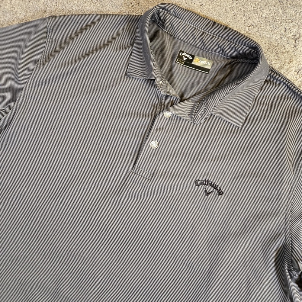 Callaway Opti-Dri Polo Mens Large Gray Micro Striped Golf Performance Stretch